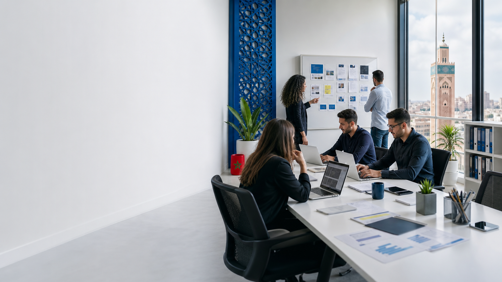 Équipe marketing digitale dans un bureau moderne au Maroc